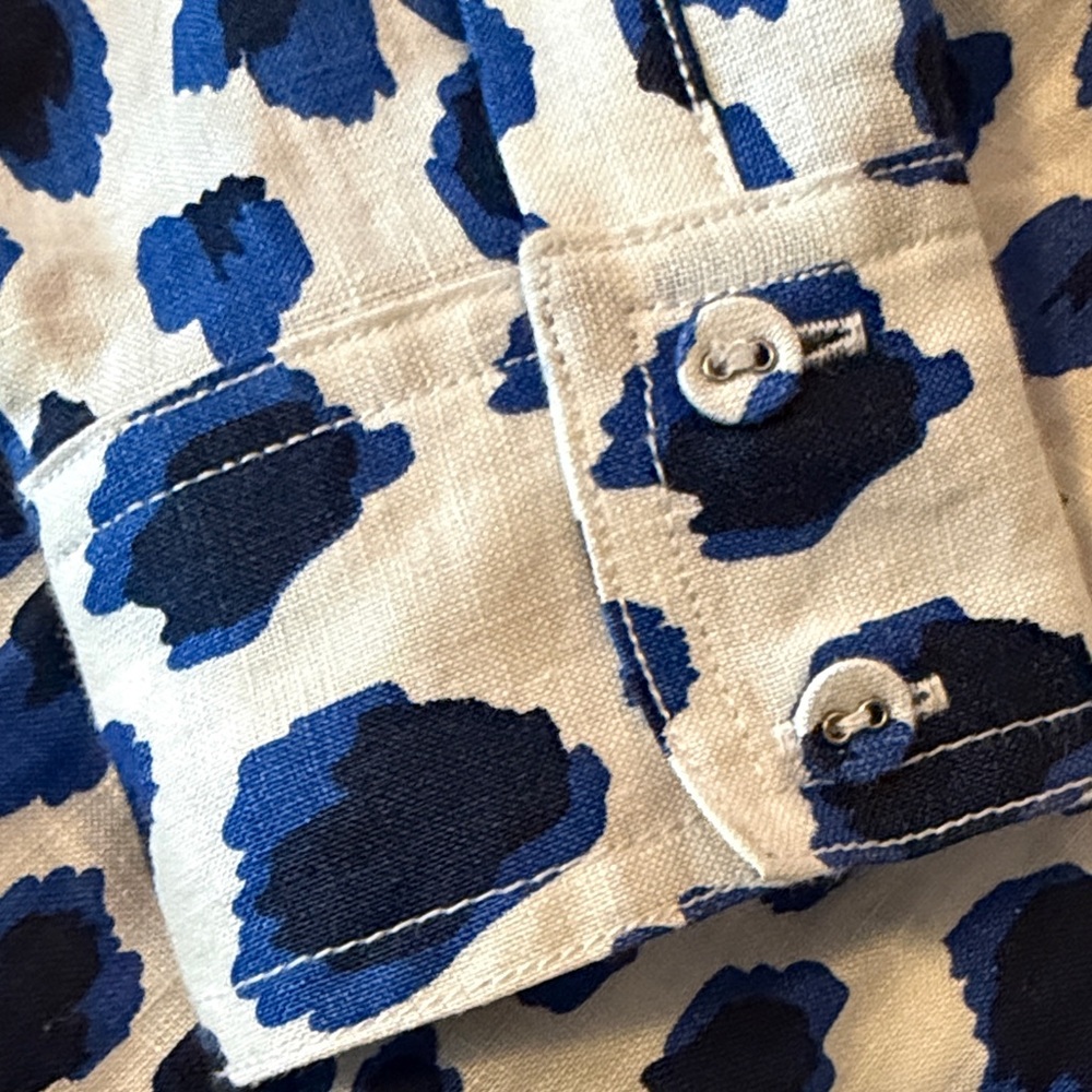 Boden White and Blue Leopard Print Button-Down Shirt - Picture 4 of 6